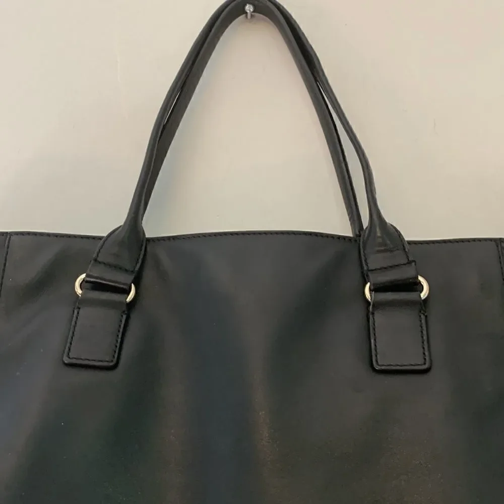 Kate Spade black leather tote bag with exterior and interior pockets